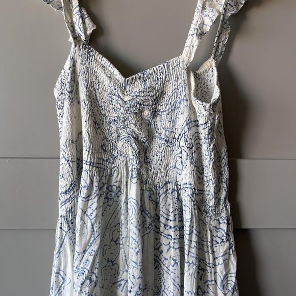 Raviya Dress Womens XL White Blue Smocked Maxi Paisley Ruffle Strap Boho Rayon - Picture 3 of 9